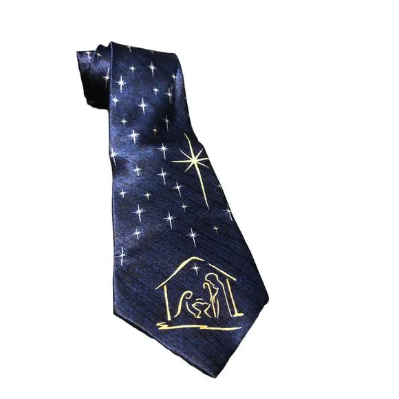 Eagle wings Navivity Christmas Tie, 100% Silk Tie, Holiday Necktie, Christian - Picture 1 of 7